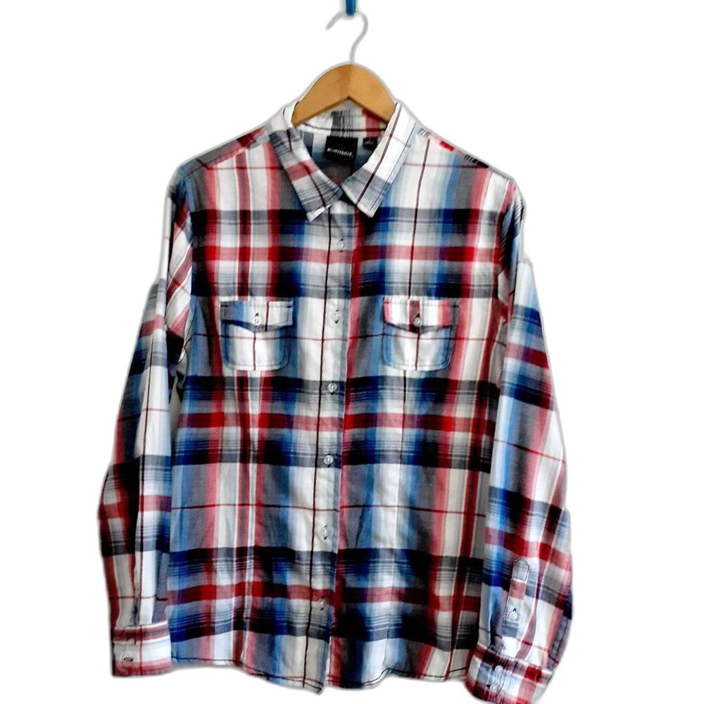 Burnside Plaid Flannel Lightweight Women's Button Shirt Size L